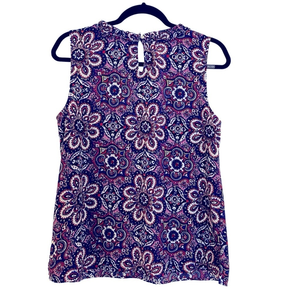 Talbots boho paisley ruffle neck ruched sleeveless top Medium - Picture 9 of 13